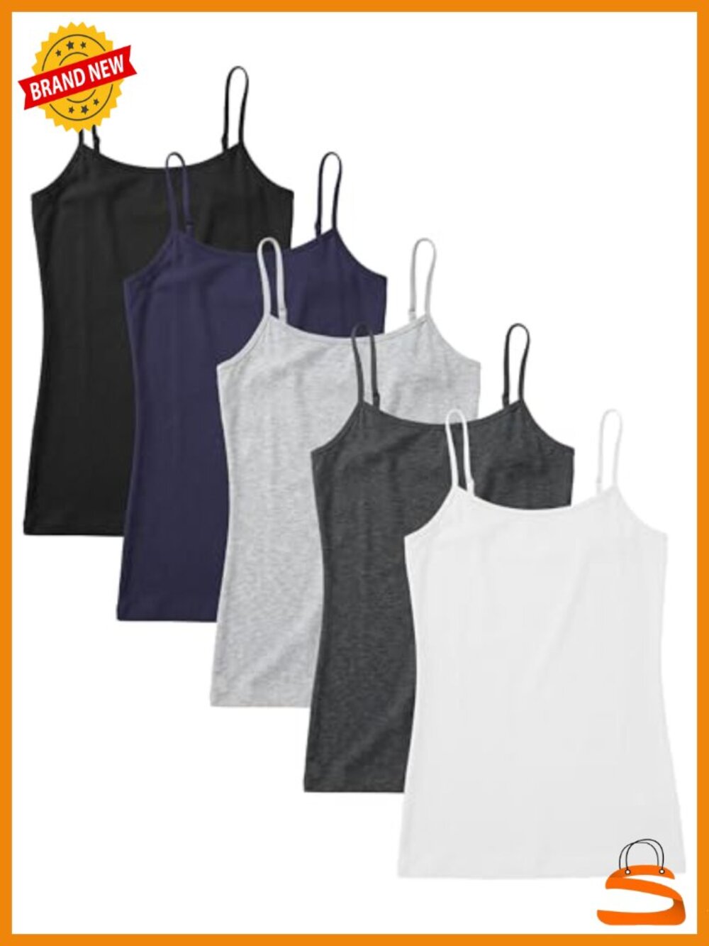 Cotton Stretch Camisole Tank Top with Adjustable Spaghetti Straps - Premium